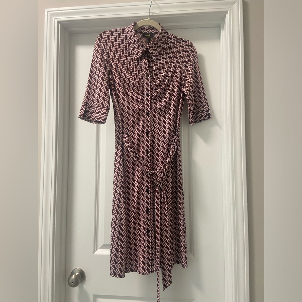 Laundry By Shelli Segal Pink and Black Printed Midi Dress